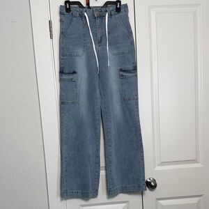 Casual Blue Denim Cargo Pants